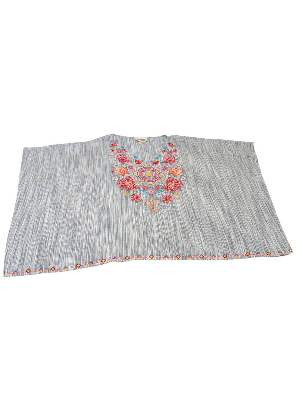 Savanna Jane Embroidered Floral Striped Poncho Top Boho V-Neck 1X/2X - Picture 5 of 10